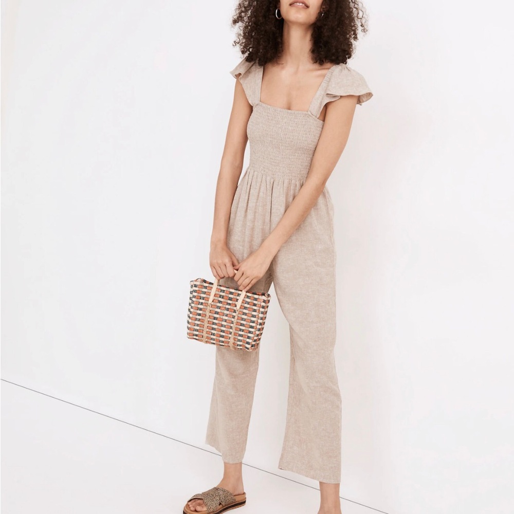 Madewell linen blend lucie smocked wide leg jumpsuit